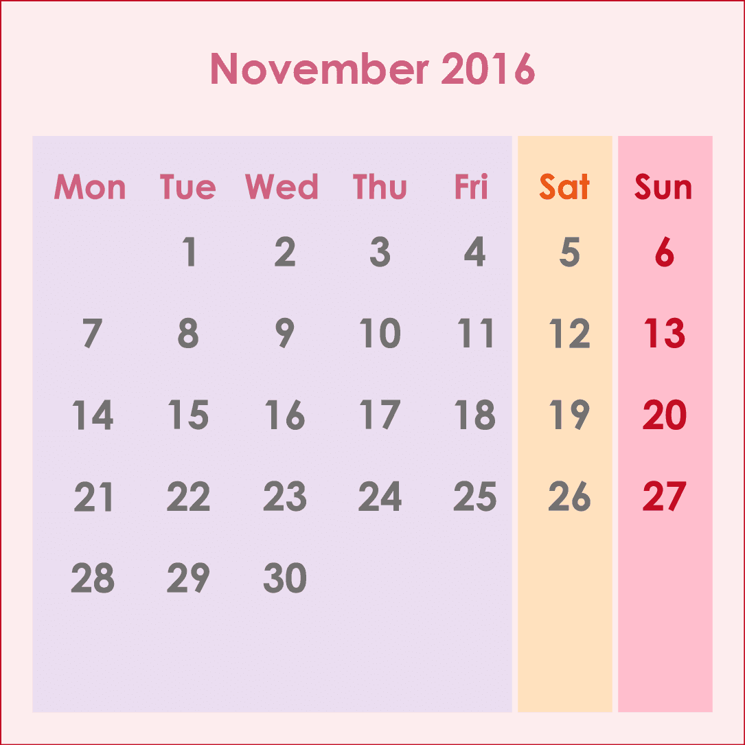 オーストラリアのカレンダー2016年10月