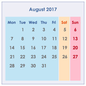 オーストラリアのカレンダー2017年8月