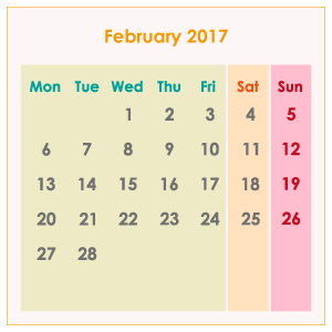 オーストラリアのカレンダー2017年2月