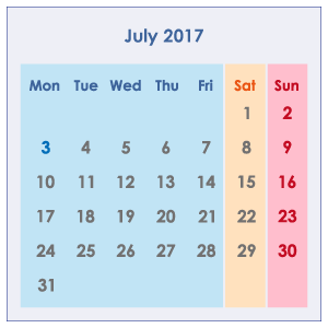 オーストラリアのカレンダー2017年7月