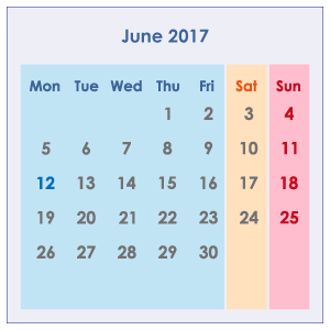 オーストラリアのカレンダー2017年6月
