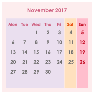 オーストラリアのカレンダー2017年11月
