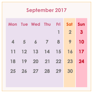 オーストラリアのカレンダー2017年9月